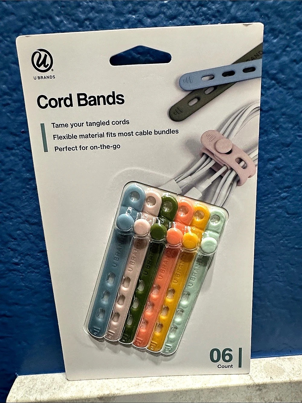 U Brands Cord Bands 6-Count Silicone Multicolor NWT